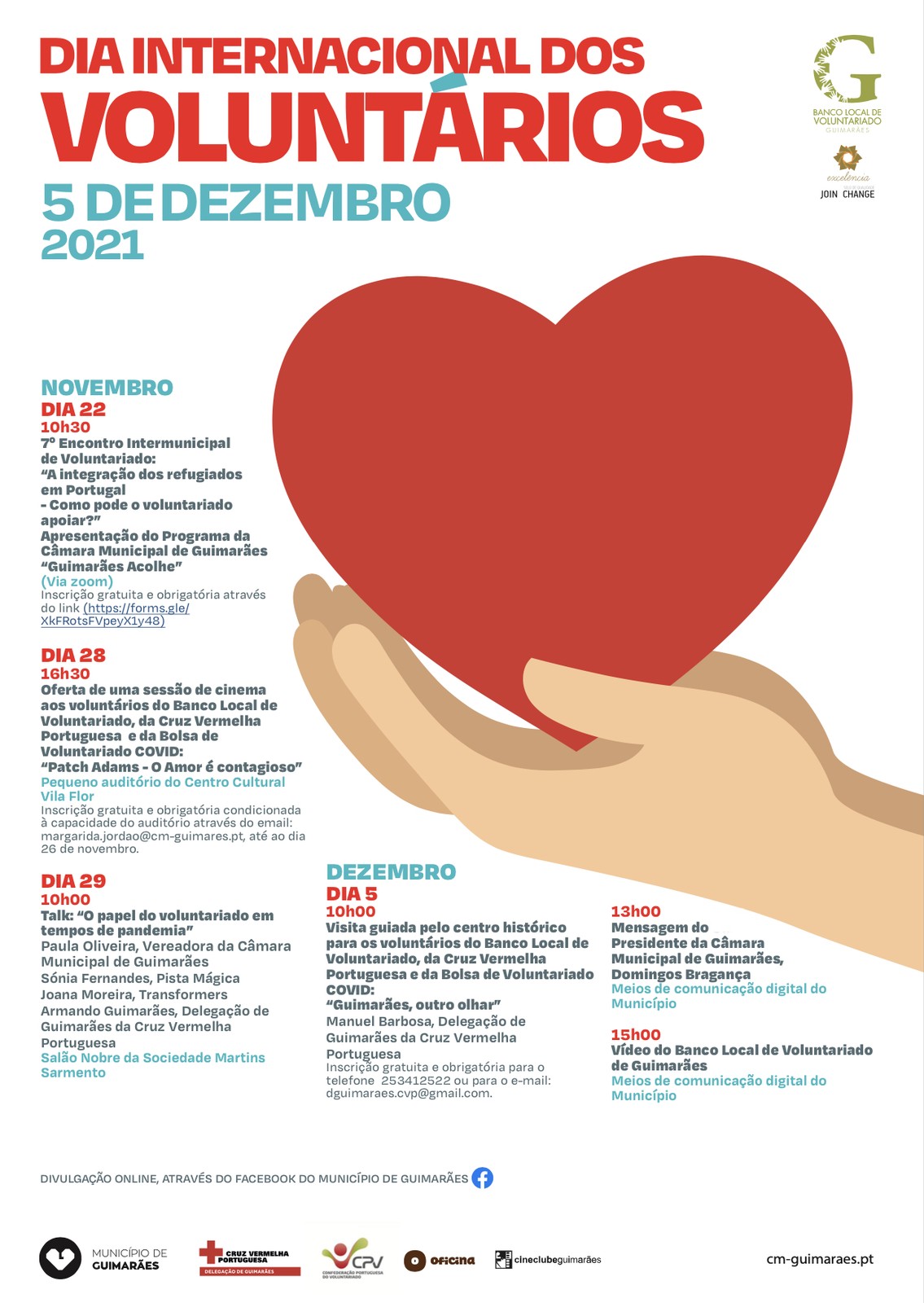 Comemorações do Dia Internacional dos Voluntários entre 22 de novembro a 5 de dezembro.